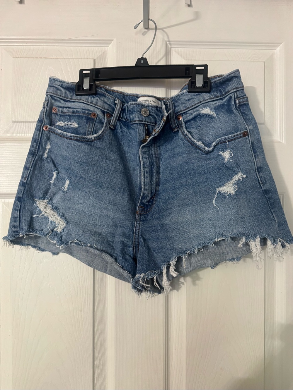 High-Rise Distressed Denim Women's Shorts - Blue